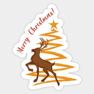 Colorful christmas deer and tree Sticker